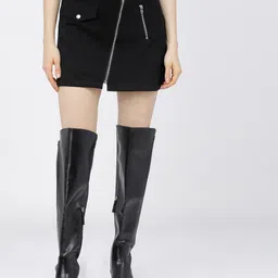 tokyo talkies Women Solid Asymetric Black Skirt-picture-26