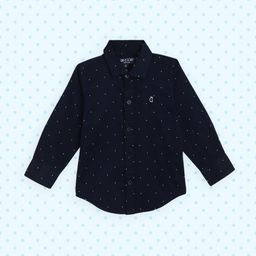 Gini and Jony Boys Navy Blue & White Pure Cotton Slim Fit Ditsy Print Casual Shirt-picture-8