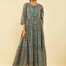 Soch Floral Printed Cotton A-Line Maxi Ethnic Dress-picture-41
