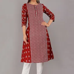 KANNAHI Ethnic Motifs Printed Round Neck Pure Cotton A-Line Kurta image 1