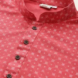 Armaan Ethnic Block Printed Mandarin Collar Cotton Linen Straight Kurta image 4