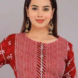 KANNAHI Ethnic Motifs Printed Round Neck Pure Cotton A-Line Kurta image 2