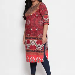 Amydus Women Plus Size Red Ethnic Motifs Printed Kurta image 4