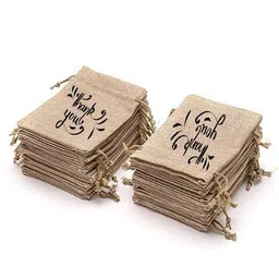 handmakers Gift Pouches Bags Jute Potlis With Thank You Print|Beinge Color|Gift Bag Potlis (Pack Of 15 Pieces) Multicolor image 3