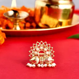 Voylla Gold-Plated Pearl Beaded Aradhana Jyoti Statement Finger Ring-picture-17