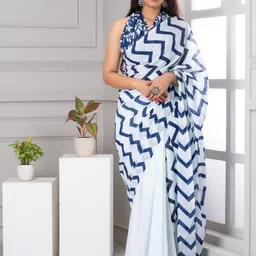 JALTHER Geometric Printed Pure Cotton Block Print Saree-picture-25