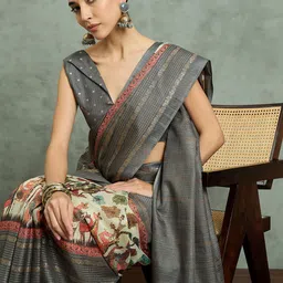 Mitera Woven Design Zari Block Print Saree-image-26