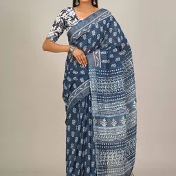 TROPWEAR Ethnic Motifs Printed Zari Saree With Tassels-image-86