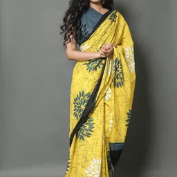 JAIPURI BLOCK PRINT Floral Printed Pure Cotton Saree image 1