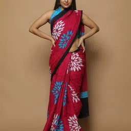 JAIPURI PRINT Floral Pure Cotton Block Print Saree-image-51