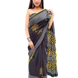 JAIPURI PRINT Floral Pure Cotton Block Print Saree-image-39