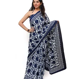 JAIPURI PRINT Floral Pure Cotton Block Print Saree-picture-27