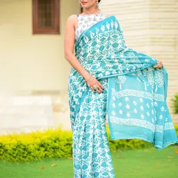 clothonus Floral Pure Cotton Block Print Saree image 1