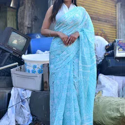 Shivanya  Handicrafts Floral Pure Cotton Block Print Saree-image-20