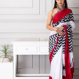KIAARON Geometric Printed Pure Cotton Block Print Saree image 1