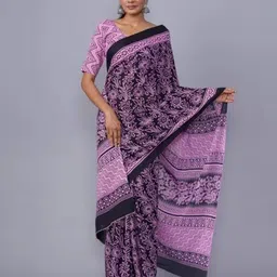 KIAARON Ethnic Motifs Printed Pure Cotton Block Print Saree-picture-24