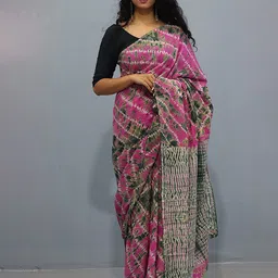JAIPURI BLOCK PRINT Tie and Dye Pure Cotton Block Print Saree-image-94