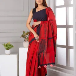 clothonus Tie and Dye Pure Cotton Block Print Saree-image-42