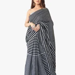 clothonus Striped Pure Cotton Block Print Saree-picture-35