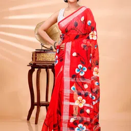 DipDiya Floral Printed Zari Taant Saree-image-28