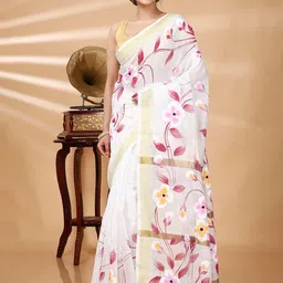 DipDiya Floral Printed Zari Taant Saree-picture-35