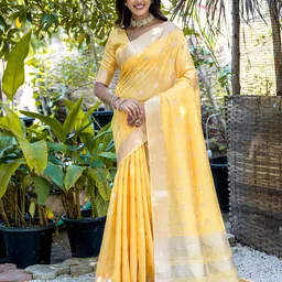 VISHNU WEAVES Woven Design Ethnic Motifs Zari Pure Cotton Taant Saree-image-5