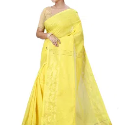 PuJoy Woven Design Zari Pure Cotton Taant Saree image 2