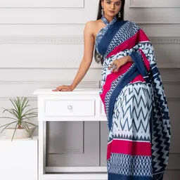 JALTHER Geometric Printed Pure Cotton Block Print Saree image 4
