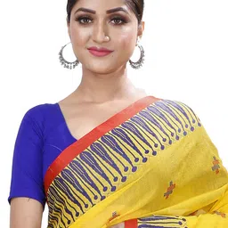 PuJoy Geometric Woven Design Pure Cotton Simar Bengali Taant Saree image 4