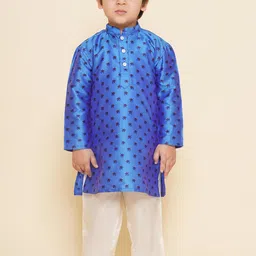 Sethukrishna Boys Floral Printed Mandarin Collar Straight Kurta With Pyjamas image 1