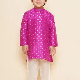 Sethukrishna Boys Floral Printed Mandarin Collar Straight Kurta With Pyjamas image 1