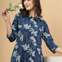 Pistaa Floral Printed Regular Pure Cotton Kurta with Trousers image 2