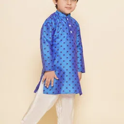 Sethukrishna Boys Floral Printed Mandarin Collar Straight Kurta With Pyjamas image 4