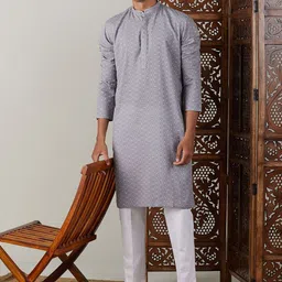 SHVAAS by VASTRAMAY Geometric Woven design Regular Pure Cotton Sustainable Kurta With Pyjamas image 5