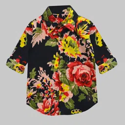 a.t.u.n. A T U N Boys Black Classic Floral Printed Pure Cotton Casual Shirt image 1