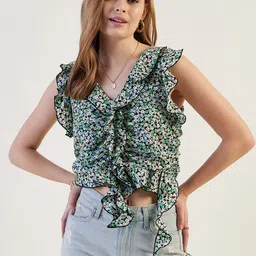Freehand by The Indian Garage Co Floral Printed Ruffled Top-picture-34