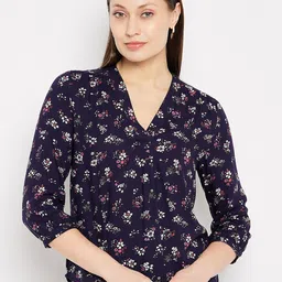 Hypernation Floral Printed Cuffed Sleeves High-Low Top-image-29