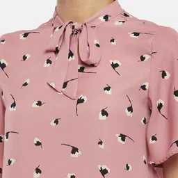 Annabelle by Pantaloons Pink & Black Floral Print Tie-Up Neck Top image 2