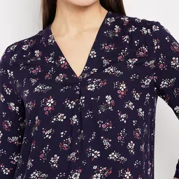 Hypernation Floral Printed Cuffed Sleeves High-Low Top image 2