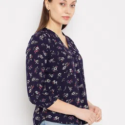 Hypernation Floral Printed Cuffed Sleeves High-Low Top image 3