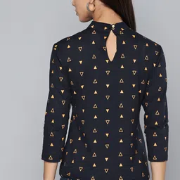 Chemistry Navy Blue & Yellow High-Neck Geometric Print Top image 4