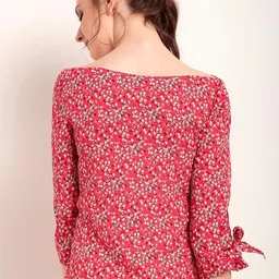 RARE Red Boat Neck Floral Print Regular Top image 2