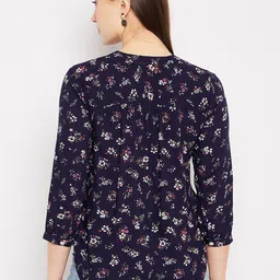 Hypernation Floral Printed Cuffed Sleeves High-Low Top image 4