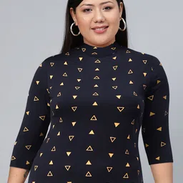 Chemistry Navy Blue & Yellow High-Neck Geometric Print Top image 3