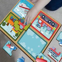 Mini Leaves Kids 4 Pieecs Chunky Vehicle Puzzle Development Toys image 2