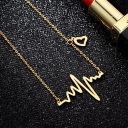 Yellow Chimes Gold-Plated Stainless Steel Heartbeat Pendant With Chain-image-46