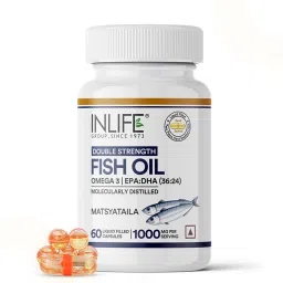 INLIFE Fish Oil Double Strength Omega 3 EPA 360mg DHA 240mg for Men Women 1000mg - 60 Liquid Filled Capsules-image-80