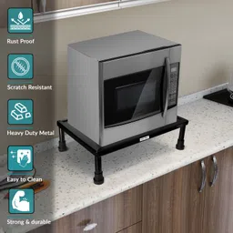 plantex High Grade Gi Metal Universal Microwave Oven Fix Stand for Kitchen Platform - Floor (Black-Perforated) Iron Kitchen Trolley image 2