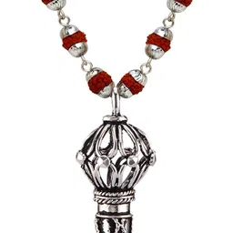 mahi Beautifully Crafted Hanuman 'Gada' Pendant Rhodium Alloy Pendant image 3