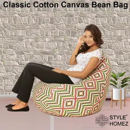 style homez XXL Classic Cotton Canvas Printed Teardrop Bean Bag With Bean Filling image 2